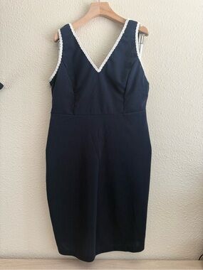 Classic Navy Midi Dress with White Trim